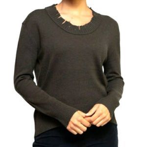 INHABIT SWEATSHIRT OLIVE DISTRESSED SWEATER